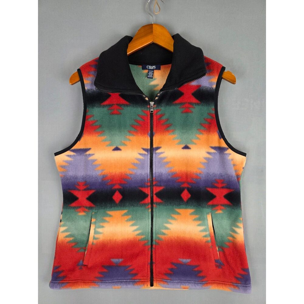 Chaps Ralph Lauren Fleece Vest XL Southwestern Navajo Aztec Inspired Western